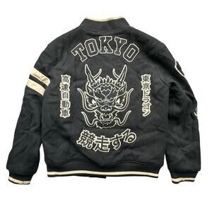 Superdry Tokyo Varsity Souvenir Jacket Womens 8 Medium Lined Black Wool Blend